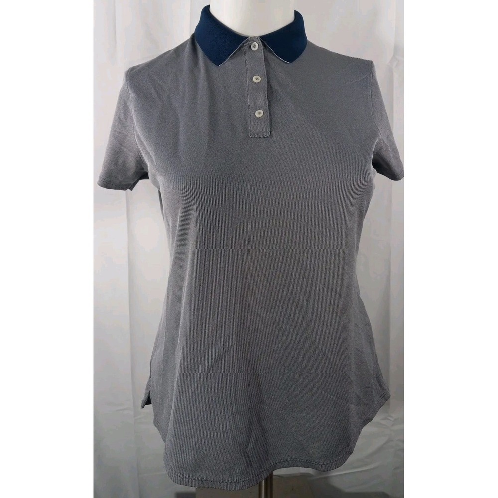 Vineyard Vines Performance Women Woven Grey Blue Polo Shirt Size Large